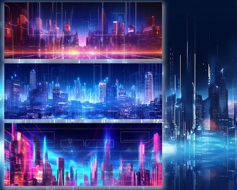 Futuristic City Cyberpunk Neon Lights, 20 Cityscape JPG Images, Skyline Sublimation nikola 