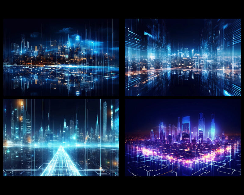 Futuristic City Cyberpunk Neon Glow, 20 Cityscape JPG Images, Skyline ...
