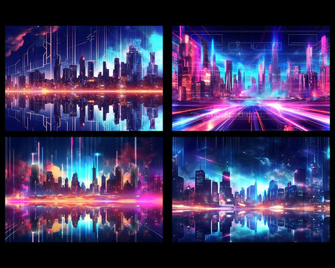 Futuristic City Cyberpunk Neon Lights, 20 Cityscape JPG Images, Skyline Sublimation nikola 