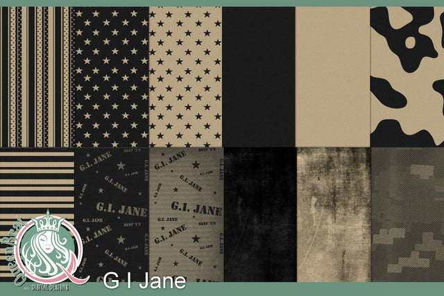 G I Jane Patriotic Papers Digital Pattern QueenBrat Digital Designs 