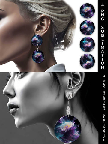 Galaxy Anemone Flowers Earrings Sublimation PNG Bundle Free For Commercial Use Sublimation Sintegra 
