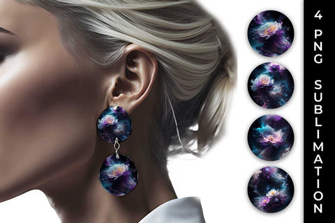 Galaxy Anemone Flowers Earrings Sublimation PNG Bundle Free For Commercial Use Sublimation Sintegra 