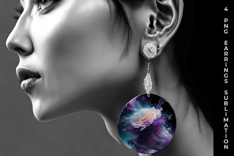 Galaxy Anemone Flowers Earrings Sublimation PNG Bundle Free For Commercial Use Sublimation Sintegra 