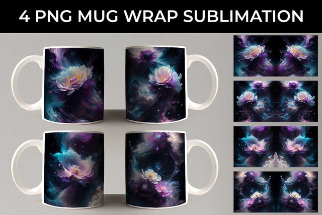 Galaxy Anemone Flowers Mug Sublimation PNG Bundle Free For Commercial Use Sublimation Sintegra 