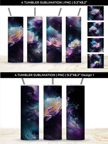 Galaxy Anemone Flowers Tumbler Wrap 20 oz Sublimation PNG Bundle Free For Commercial Use Sublimation Sintegra 
