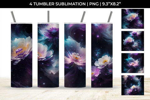 Galaxy Anemone Flowers Tumbler Wrap 20 oz Sublimation PNG Bundle Free For Commercial Use Sublimation Sintegra 