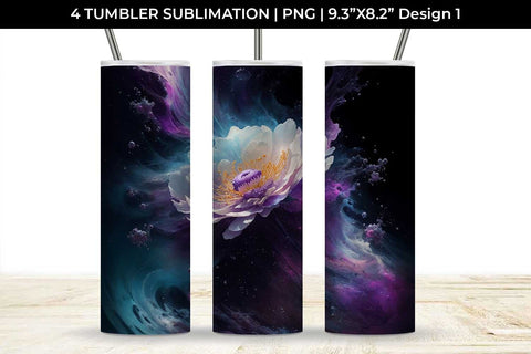 Galaxy Anemone Flowers Tumbler Wrap 20 oz Sublimation PNG Bundle Free For Commercial Use Sublimation Sintegra 