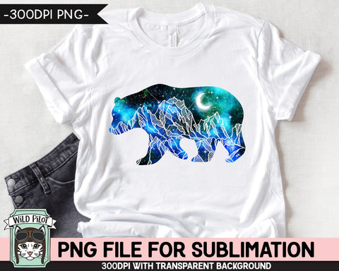 Galaxy Bear SUBLIMATION design PNG, Bear Silhouette png file, Space sublimation designs, Wild and Free, Adventure, Mountain Sublimation Sublimation Wild Pilot 