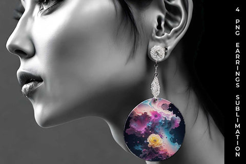Galaxy Begonia Flowers Earrings Sublimation PNG Bundle Free For Commercial Use Sublimation Sintegra 