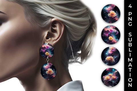 Galaxy Begonia Flowers Earrings Sublimation PNG Bundle Free For Commercial Use Sublimation Sintegra 