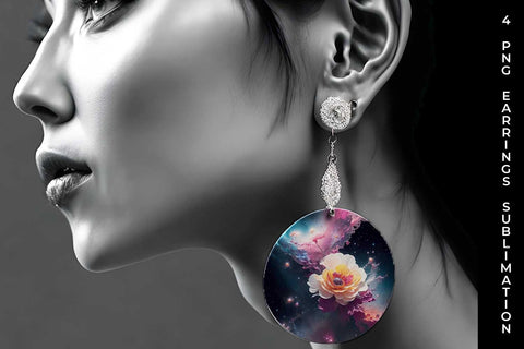 Galaxy Begonia Flowers Earrings Sublimation PNG Bundle Free For Commercial Use Sublimation Sintegra 