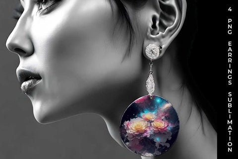 Galaxy Begonia Flowers Earrings Sublimation PNG Bundle Free For Commercial Use Sublimation Sintegra 
