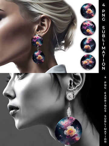 Galaxy Begonia Flowers Earrings Sublimation PNG Bundle Free For Commercial Use Sublimation Sintegra 