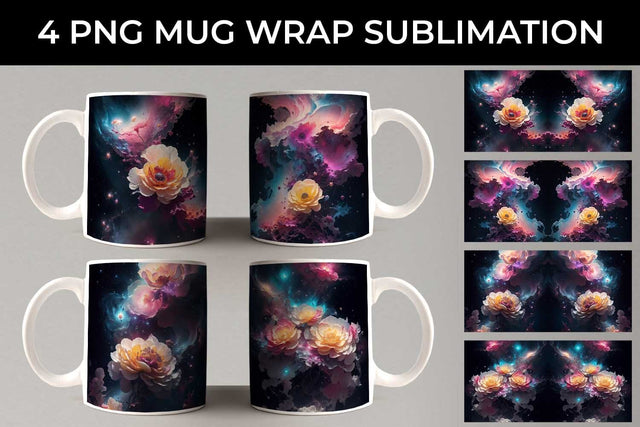 Galaxy Begonia Flowers Mug Sublimation PNG Bundle Free For Commercial Use Sublimation Sintegra 