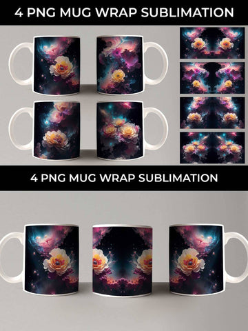 Galaxy Begonia Flowers Mug Sublimation PNG Bundle Free For Commercial Use Sublimation Sintegra 