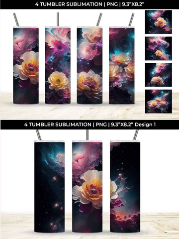 Galaxy Begonia Flowers Tumbler Wrap 20 oz Sublimation PNG Bundle Free For Commercial Use Sublimation Sintegra 