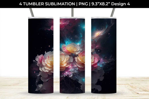 Galaxy Begonia Flowers Tumbler Wrap 20 oz Sublimation PNG Bundle Free For Commercial Use Sublimation Sintegra 