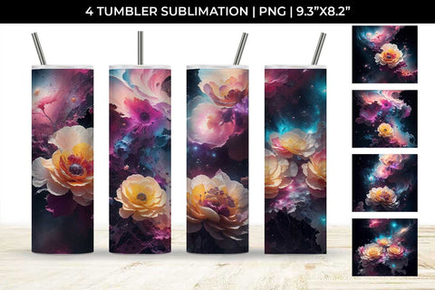 Galaxy Begonia Flowers Tumbler Wrap 20 oz Sublimation PNG Bundle Free For Commercial Use Sublimation Sintegra 