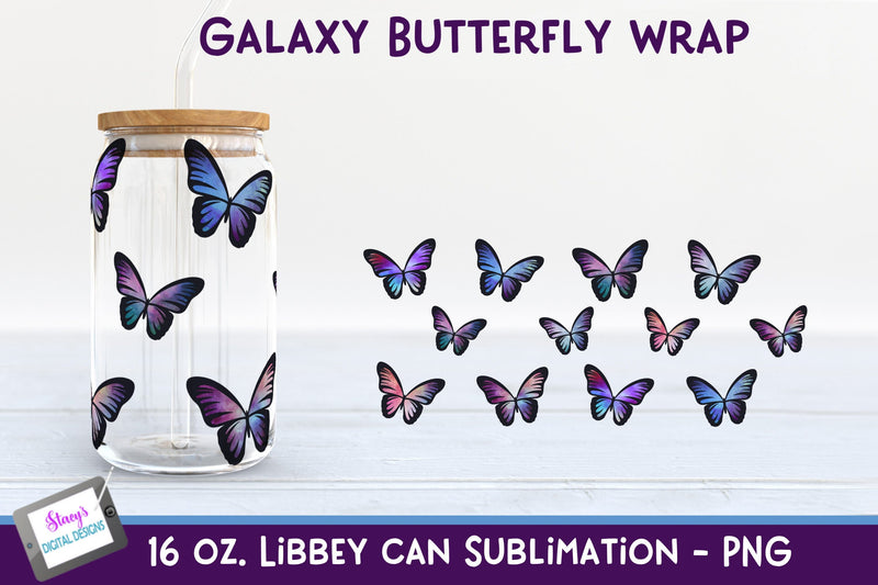 Galaxy Butterfly Libbey Can Glass Sublimation Wrap - 16 oz. Sublimation Stacy's Digital Designs 