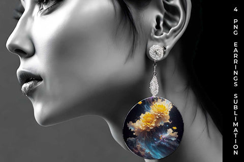 Galaxy Calendula Flowers Earrings Sublimation PNG Bundle Free For Commercial Use Sublimation Sintegra 