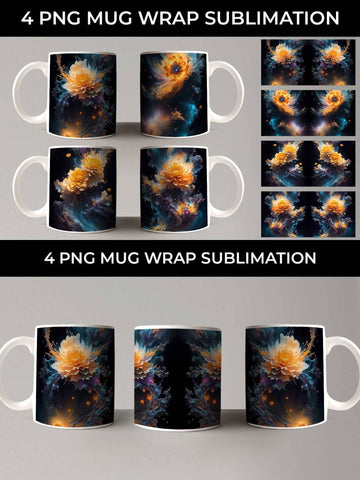 Galaxy Calendula Flowers Mug Sublimation PNG Bundle Free For Commercial Use Sublimation Sintegra 