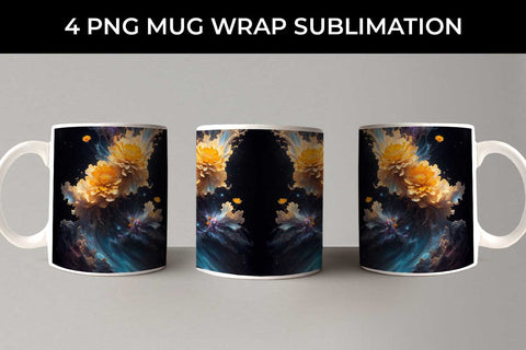 Galaxy Calendula Flowers Mug Sublimation PNG Bundle Free For Commercial Use Sublimation Sintegra 