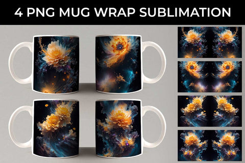 Galaxy Calendula Flowers Mug Sublimation PNG Bundle Free For Commercial Use Sublimation Sintegra 