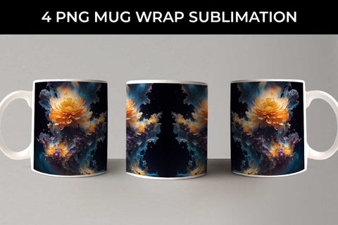 Galaxy Calendula Flowers Mug Sublimation PNG Bundle Free For Commercial Use Sublimation Sintegra 