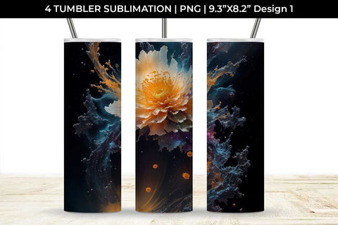 Galaxy Calendula Flowers Tumbler Wrap 20 oz Sublimation PNG Bundle Free For Commercial Use Sublimation Sintegra 