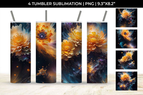Galaxy Calendula Flowers Tumbler Wrap 20 oz Sublimation PNG Bundle Free For Commercial Use Sublimation Sintegra 