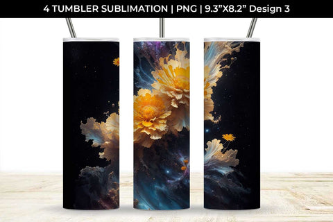 Galaxy Calendula Flowers Tumbler Wrap 20 oz Sublimation PNG Bundle Free For Commercial Use Sublimation Sintegra 