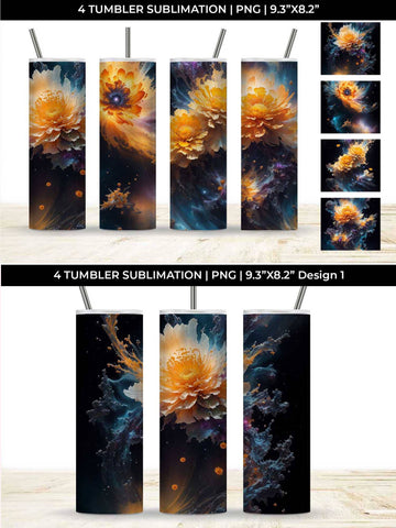 Galaxy Calendula Flowers Tumbler Wrap 20 oz Sublimation PNG Bundle Free For Commercial Use Sublimation Sintegra 