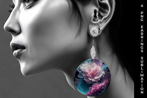 Galaxy Camellia Flowers Earrings Sublimation PNG Bundle Free For Commercial Use Sublimation Sintegra 