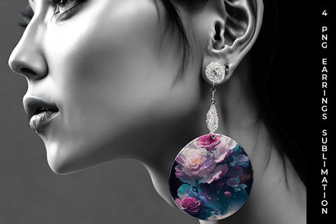 Galaxy Camellia Flowers Earrings Sublimation PNG Bundle Free For Commercial Use Sublimation Sintegra 