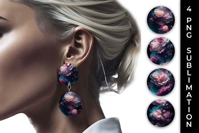 Galaxy Camellia Flowers Earrings Sublimation PNG Bundle Free For Commercial Use Sublimation Sintegra 