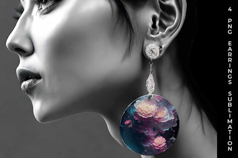 Galaxy Camellia Flowers Earrings Sublimation PNG Bundle Free For Commercial Use Sublimation Sintegra 