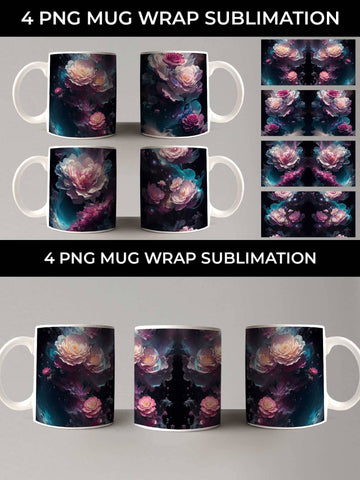 Galaxy Camellia Flowers Mug Sublimation PNG Bundle Free For Commercial Use Sublimation Sintegra 