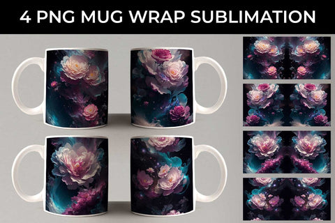 Galaxy Camellia Flowers Mug Sublimation PNG Bundle Free For Commercial Use Sublimation Sintegra 