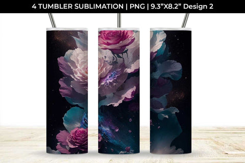 Galaxy Camellia Flowers Tumbler Wrap 20 oz Sublimation PNG Bundle Free For Commercial Use Sublimation Sintegra 