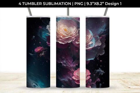 Galaxy Camellia Flowers Tumbler Wrap 20 oz Sublimation PNG Bundle Free For Commercial Use Sublimation Sintegra 