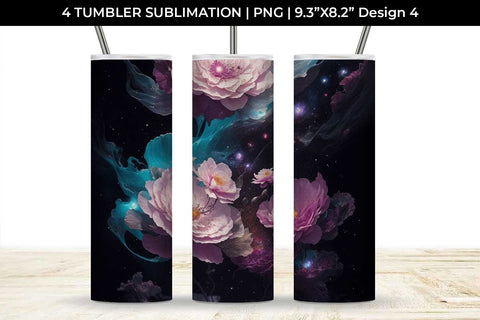 Galaxy Camellia Flowers Tumbler Wrap 20 oz Sublimation PNG Bundle Free For Commercial Use Sublimation Sintegra 