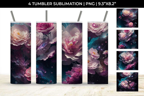 Galaxy Camellia Flowers Tumbler Wrap 20 oz Sublimation PNG Bundle Free For Commercial Use Sublimation Sintegra 