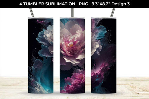 Galaxy Camellia Flowers Tumbler Wrap 20 oz Sublimation PNG Bundle Free For Commercial Use Sublimation Sintegra 