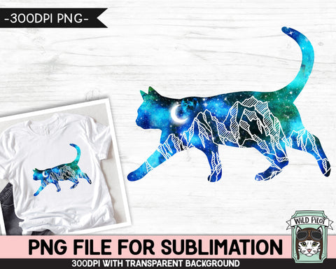 Galaxy Cat PNG SUBLIMATION design, Cat Silhouette PNG, Space png, Cat Clipart, Wild and Free png, Adventure png, Mountain Scene png Sublimation Wild Pilot 