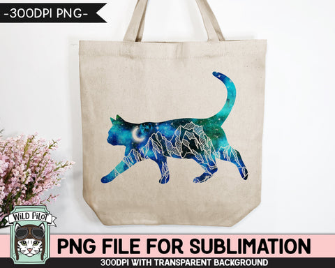 Galaxy Cat PNG SUBLIMATION design, Cat Silhouette PNG, Space png, Cat Clipart, Wild and Free png, Adventure png, Mountain Scene png Sublimation Wild Pilot 