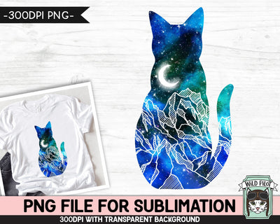 Galaxy Cat PNG SUBLIMATION design, Cat Silhouette PNG, Space png, Cat Clipart, Wild and Free png, Adventure png, Mountain Scene png Sublimation Wild Pilot 