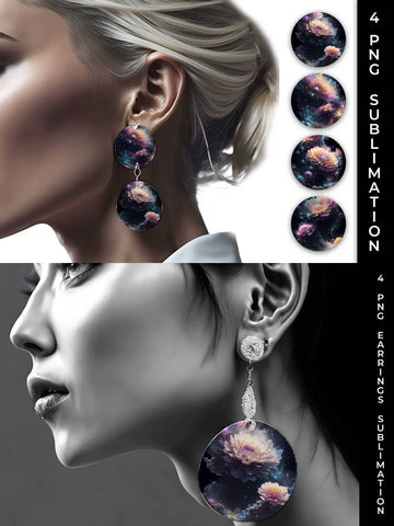 Galaxy Chrysanthemum Flowers Earrings Sublimation PNG Bundle Free For Commercial Use Sublimation Sintegra 