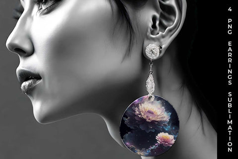 Galaxy Chrysanthemum Flowers Earrings Sublimation PNG Bundle Free For Commercial Use Sublimation Sintegra 