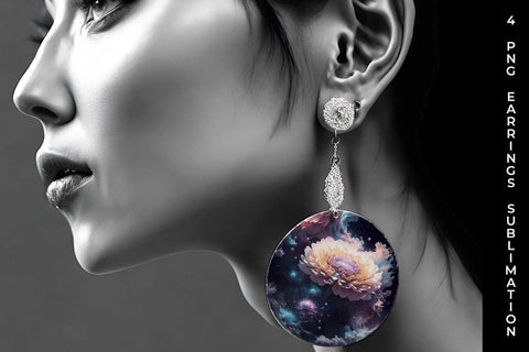 Galaxy Chrysanthemum Flowers Earrings Sublimation PNG Bundle Free For Commercial Use Sublimation Sintegra 