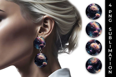 Galaxy Chrysanthemum Flowers Earrings Sublimation PNG Bundle Free For Commercial Use Sublimation Sintegra 